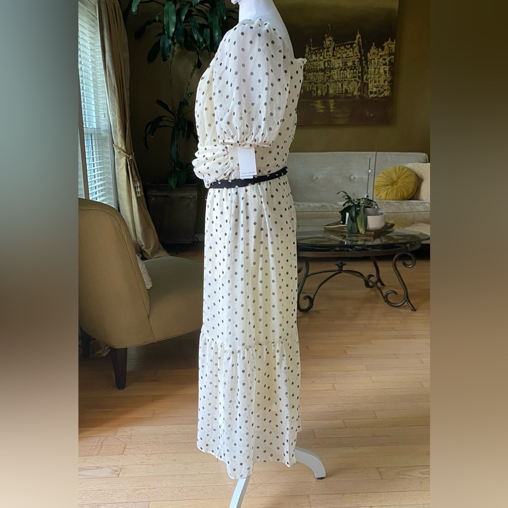 julia jordan Polka Dot-Print Short-Sleeve Midi Chiffon Dress white black sz 12 - Picture 2 of 16